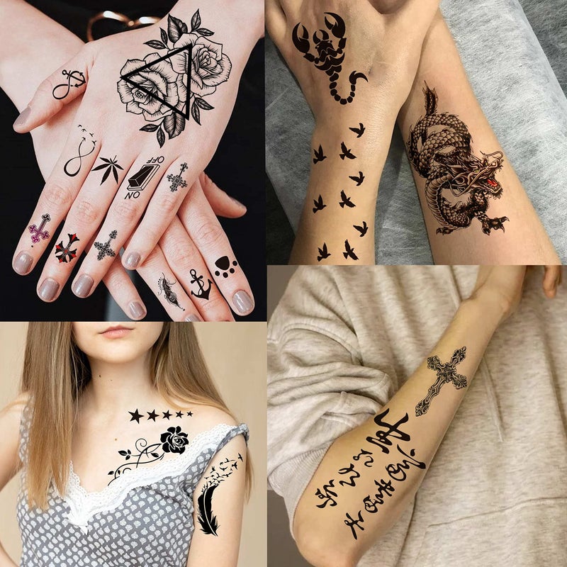 VANTATY 66 Sheets 3D Small Black Temporary Tattoos For Women Men Waterproof Fake Tattoo Stickers For Face Neck Arm Children Flower Birds Star Realistic Tatoo Kits For Boy Girls Adults - Image 2