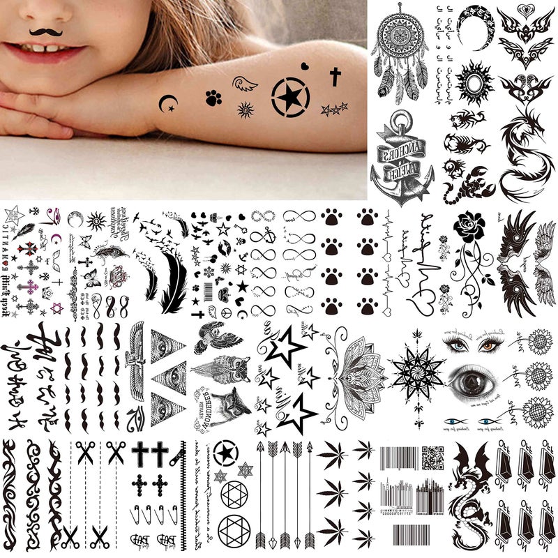 VANTATY 66 Sheets 3D Small Black Temporary Tattoos For Women Men Waterproof Fake Tattoo Stickers For Face Neck Arm Children Flower Birds Star Realistic Tatoo Kits For Boy Girls Adults - Image 5