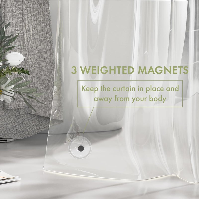 AmazerBath Clear Shower Curtain Liner, 72x72 Waterproof PEVA Plastic with Magnets - Image 4
