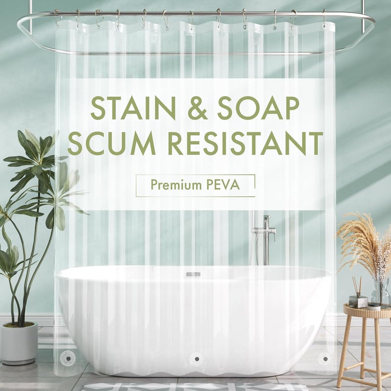 AmazerBath Clear Shower Curtain Liner, 72x72 Waterproof PEVA Plastic with Magnets - Image 1
