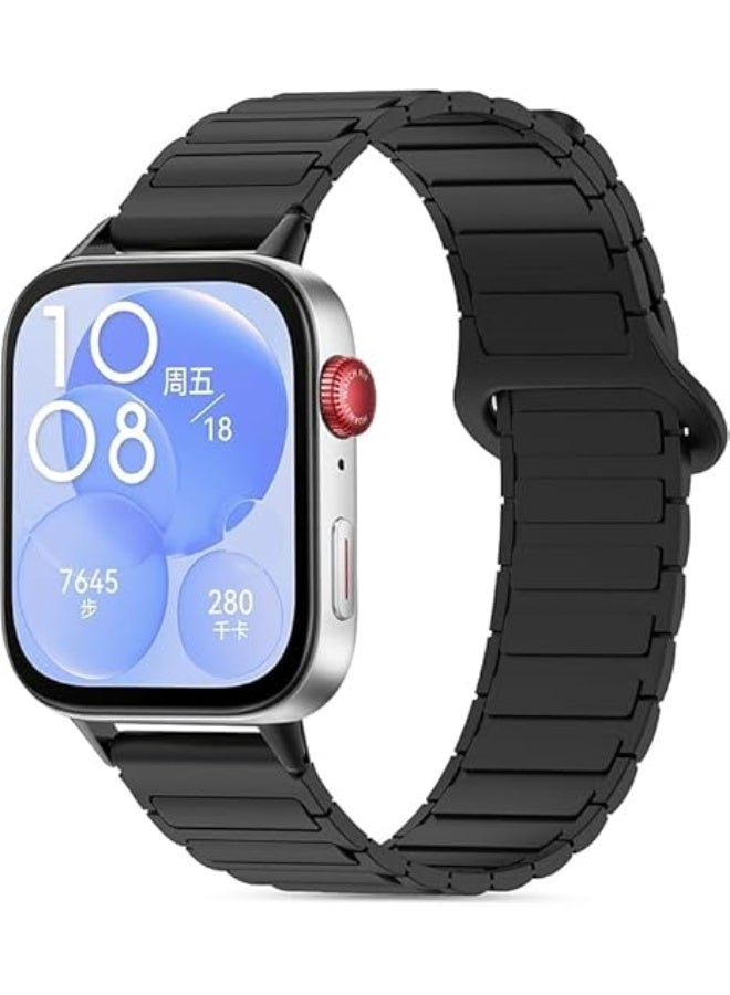 Magnetic Strap for Huawei Watch Fit 4 Pro/Fit4/Fit 3 Replacement Straps Strong Silicone, Easy to Wear, Waterproof, Sporty, Daily Wear Watchbands for Men and Women (Black) - Image 1