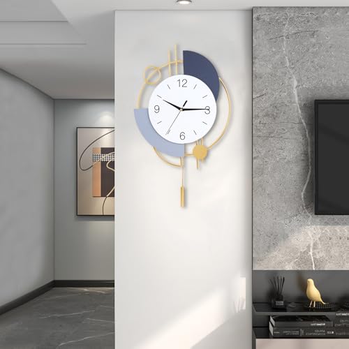 Dankeit Wall Clock Silent Quality Quartz Battery Operated with Pendulum Large Wall Clock for Living Room Kitchen Home Bathroom Bedroom Wall Decor13x2165inchGolden - Image 1