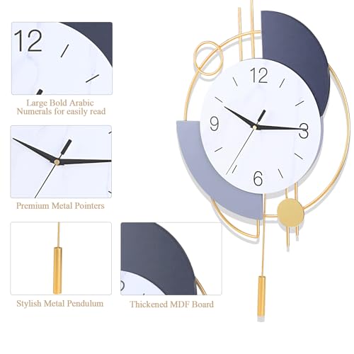 Dankeit Wall Clock Silent Quality Quartz Battery Operated with Pendulum Large Wall Clock for Living Room Kitchen Home Bathroom Bedroom Wall Decor13x2165inchGolden - Image 3