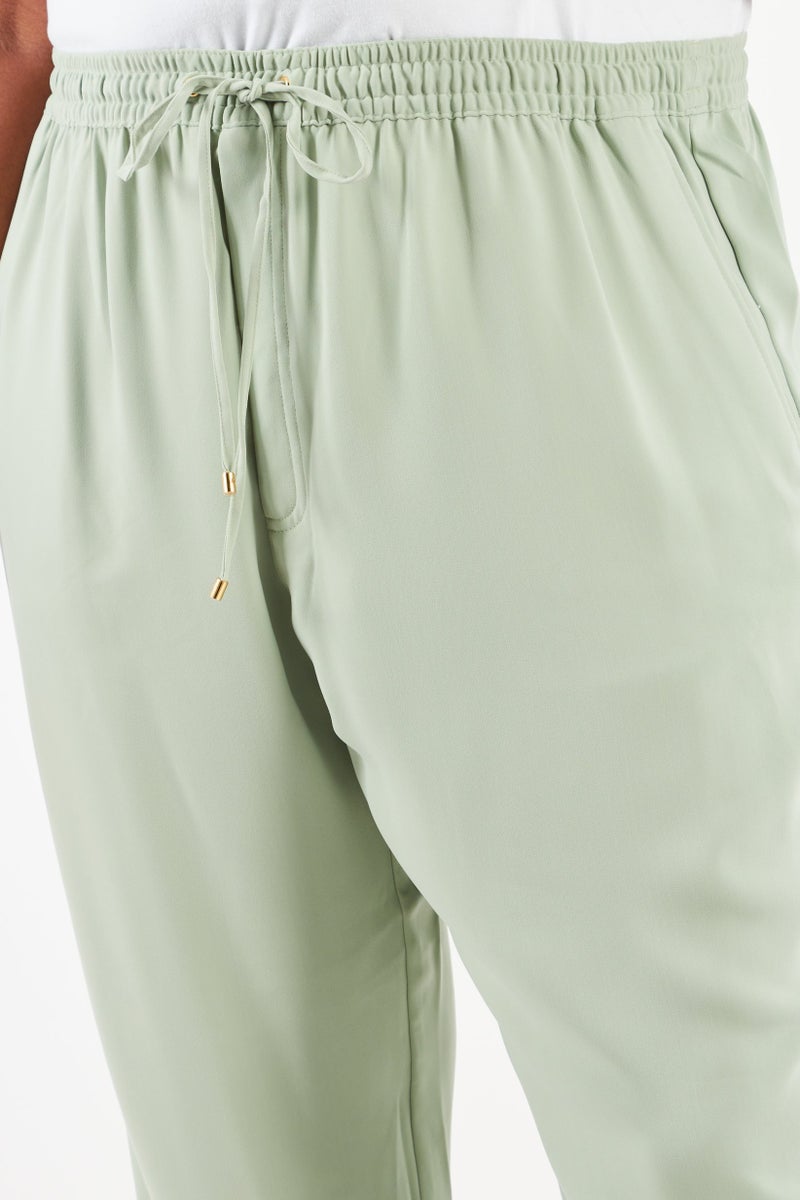 Lauren by Ralph Lauren Women Plus Size Plain Drawstring Pants, Green - Image 2