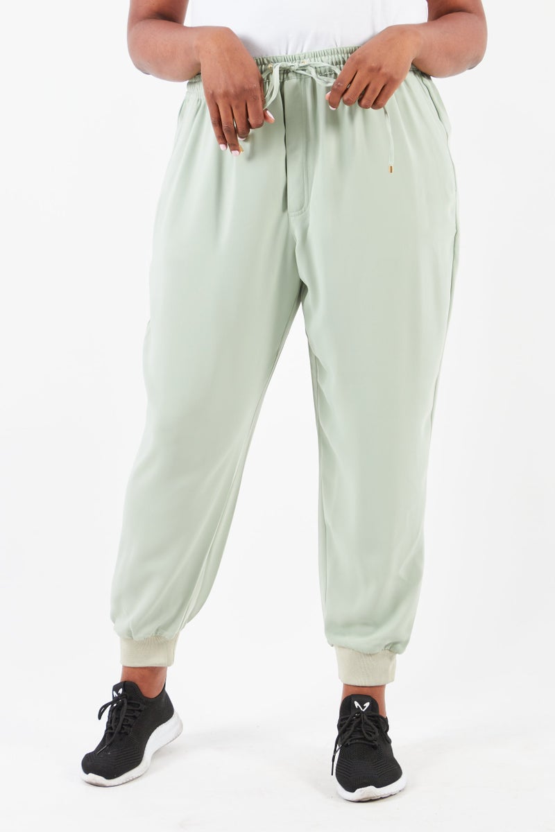 Lauren by Ralph Lauren Women Plus Size Plain Drawstring Pants, Green - Image 1
