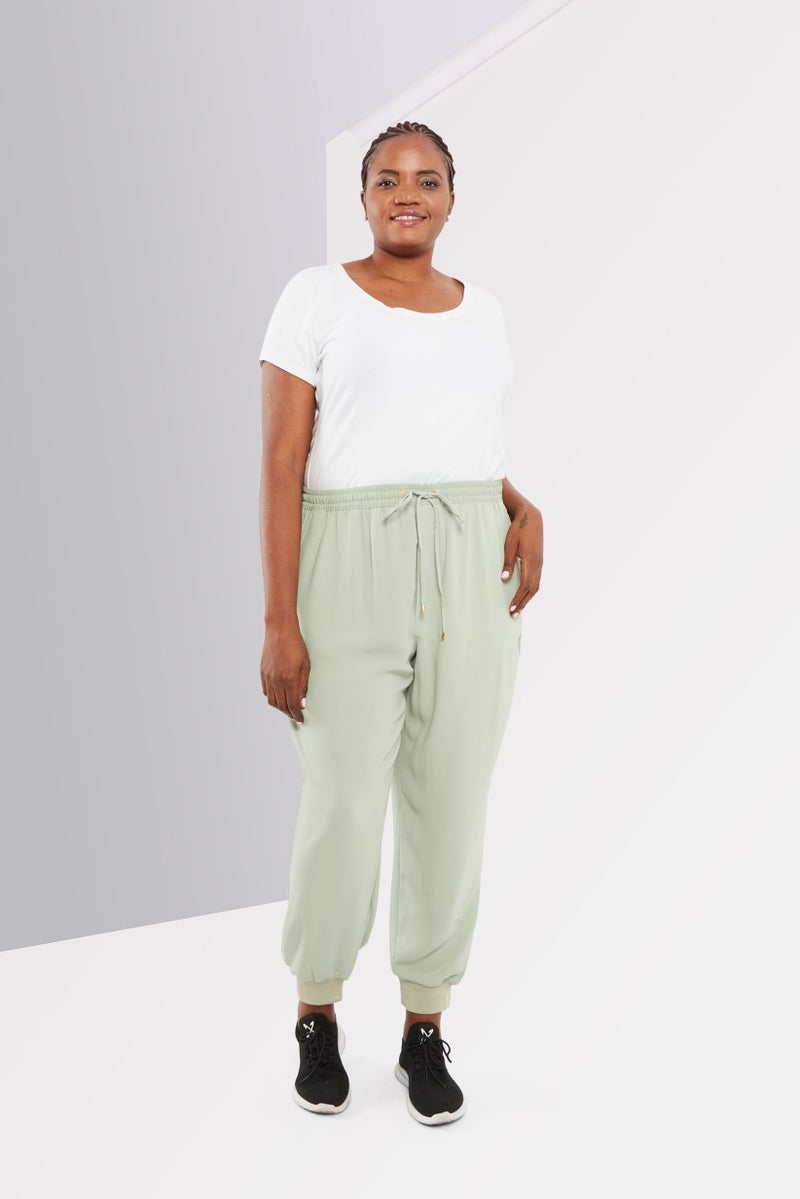 Lauren by Ralph Lauren Women Plus Size Plain Drawstring Pants, Green - Image 3