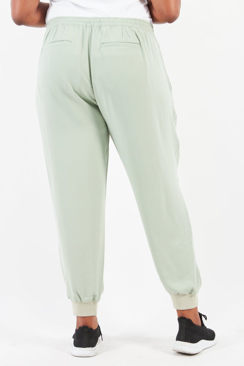 Lauren by Ralph Lauren Women Plus Size Plain Drawstring Pants, Green - Image 4