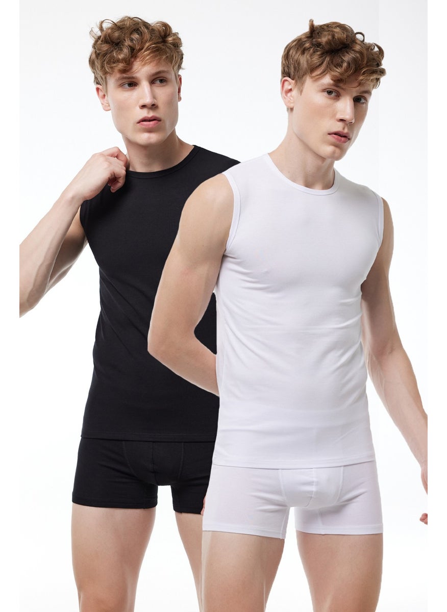 Malabadi - Men's Black and White 2 Pack Round Neck Sleeveless Modal Bodysuit 007 2M007 - Image 1