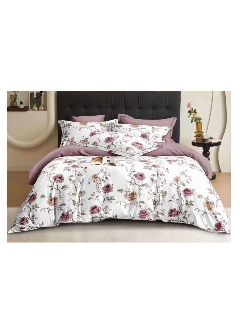 Printed King Size 6 Piece Duvet Cover Set Modern floral and petals Print Bedding Set- Quilt Cover Set Cotton + Polyester