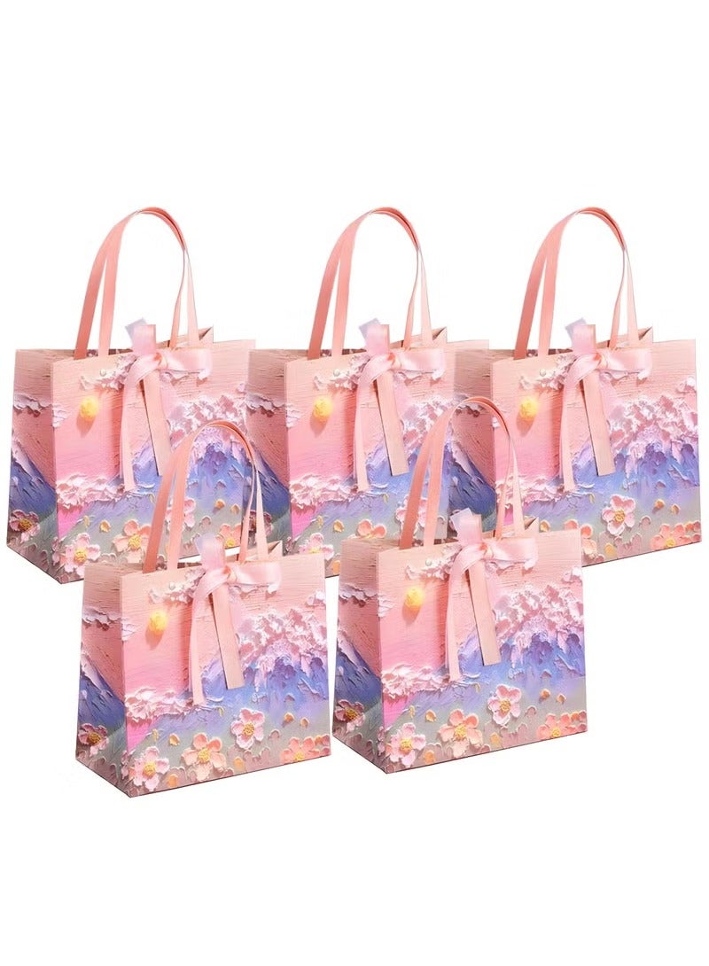 5Pcs Color Gift Bag with Handle, Oil Painting Gift Paper Bags Medium Size Small Gift Bags Birthday Craft Paper Gift Bags for Presents,Birthdays, Mother's Day,Weddings, Party（25X12X22CM） - Image 1