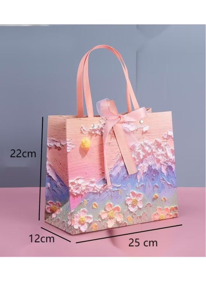 5Pcs Color Gift Bag with Handle, Oil Painting Gift Paper Bags Medium Size Small Gift Bags Birthday Craft Paper Gift Bags for Presents,Birthdays, Mother's Day,Weddings, Party（25X12X22CM） - Image 2