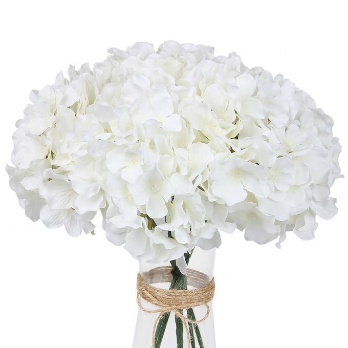 SILK HYDRANGEA HEADS WITH STEMSWHITE ARTIFICIAL FLOWER HEADS DIY WEDDING CENTERPIECE HOME PARTY BABY SHOWER DECOR 10 WHITE