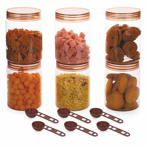 Homeor Plastic Storage Jar & Containers With Spoon, Airtight & BPA Free Containers for Kitchen Storage, Grocery Kitchen Container, Multipurpose Jar, Fridge Storage Container, 2000 ML Set 6, Brown - Image 3