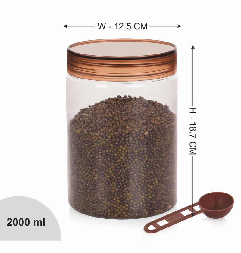 Homeor Plastic Storage Jar & Containers With Spoon, Airtight & BPA Free Containers for Kitchen Storage, Grocery Kitchen Container, Multipurpose Jar, Fridge Storage Container, 2000 ML Set 6, Brown - Image 2