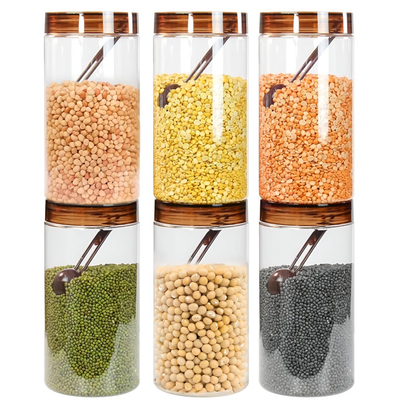 Homeor Plastic Storage Jar & Containers With Spoon, Airtight & BPA Free Containers for Kitchen Storage, Grocery Kitchen Container, Multipurpose Jar, Fridge Storage Container, 2000 ML Set 6, Brown - Image 5
