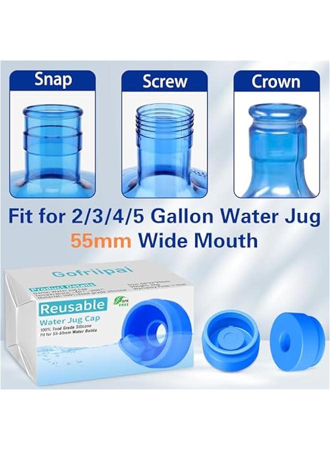 3 and 5 Gallon Water Jug Cap, Silicone Reusable Replacement Cap, Non Spill Bottle Caps for 55mm Bottle Water Dispenser Caps - Pack of 5 - Image 2