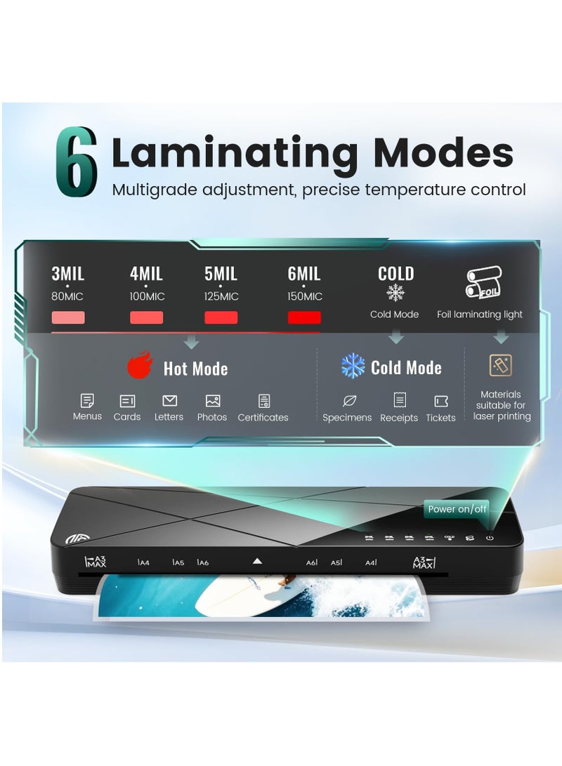 FN Laminator Machine A3 Laminating Machine with Laminating Sheets, 5-in-1 Lamination Machine with 6 Laminating Modes and Auto-Off for Home Office School - Image 2