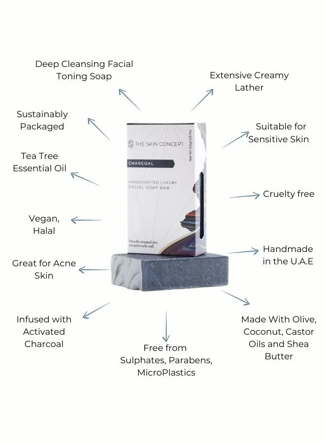 The Skin Concept  The Skin Concept Premium  Anti Acne Facial Soap Bar - Charcoal - Handmade, Vegan for Women | Best Price UAE