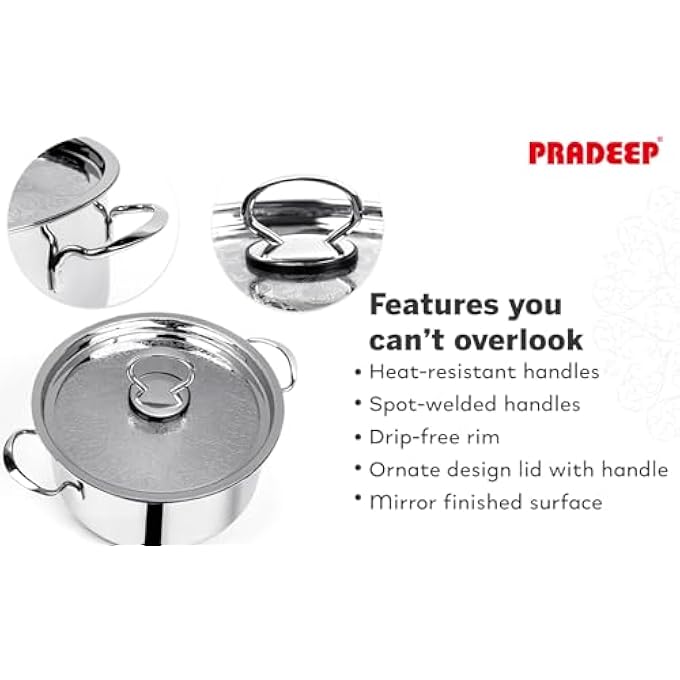 Pradeep 1810304 Food Grade Stainless Steel Cookpot Ss Design Lid 11 Ltr - Image 5