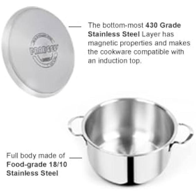 Pradeep 1810304 Food Grade Stainless Steel Cookpot Ss Design Lid 11 Ltr - Image 4