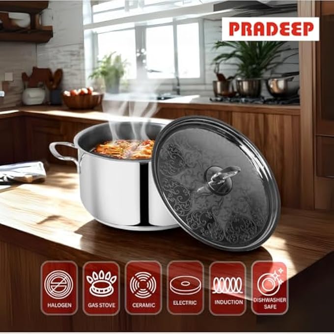 Pradeep 1810304 Food Grade Stainless Steel Cookpot Ss Design Lid 11 Ltr - Image 2