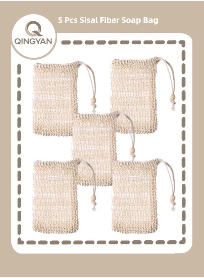 QINGYAN 5 Pcs Sisal Fiber Soap Bag, Exfoliating Soap Pouch with Drawstring, for Exfoliating Shower Scrubber - Image 1
