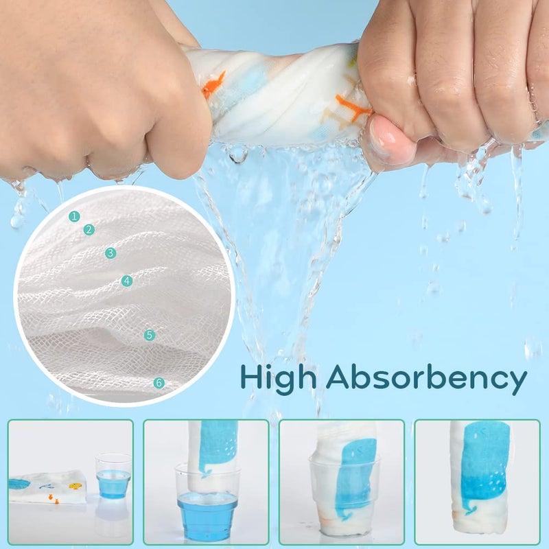 Looxii Muslin Burp Cloths 100% Cotton Muslin Cloths Large 20''x10'' Extra Soft and Absorbent 6 Pack Baby Burping Cloth (Whale) - Image 4