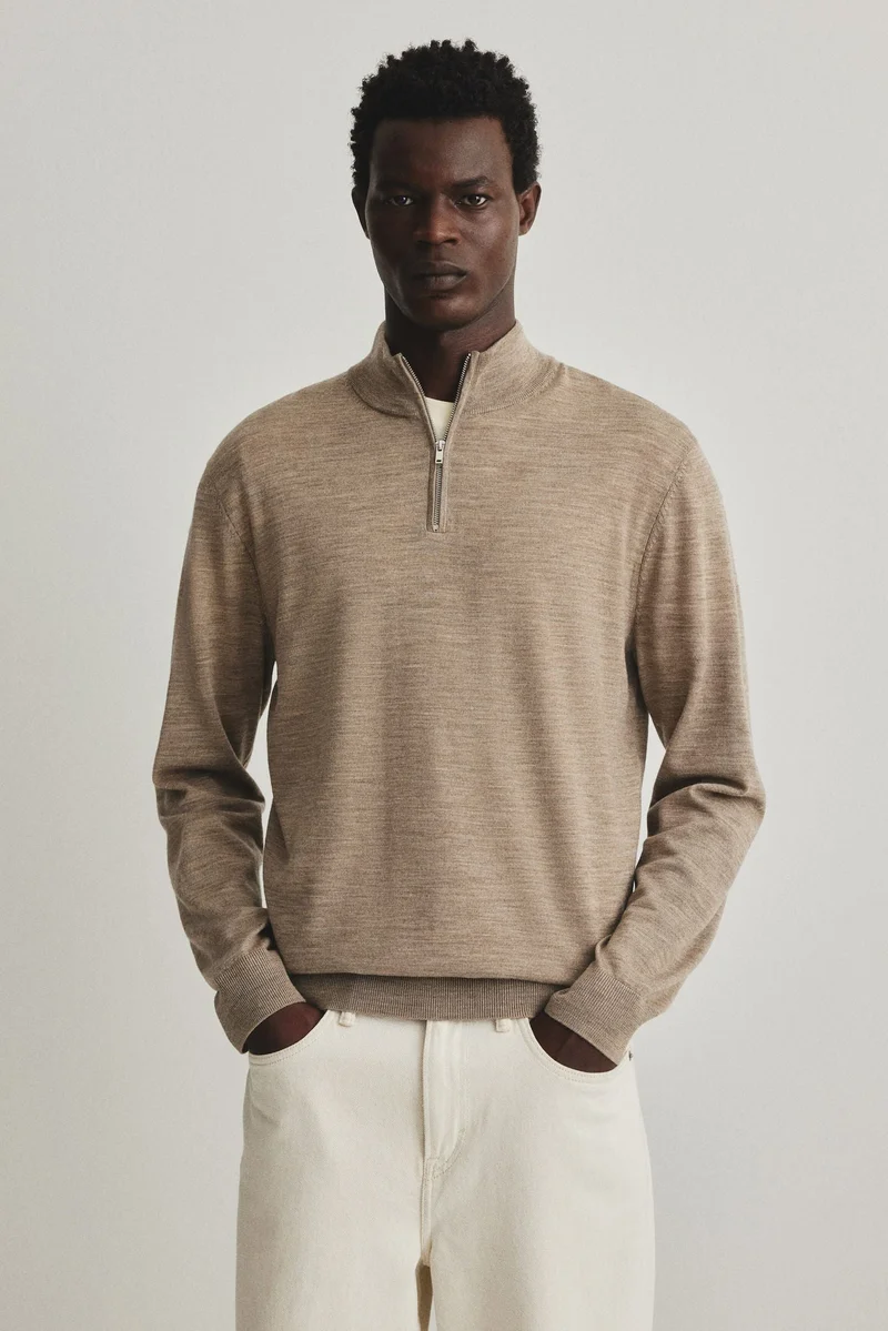 H&M Regular Fit Zip-top merino wool jumper