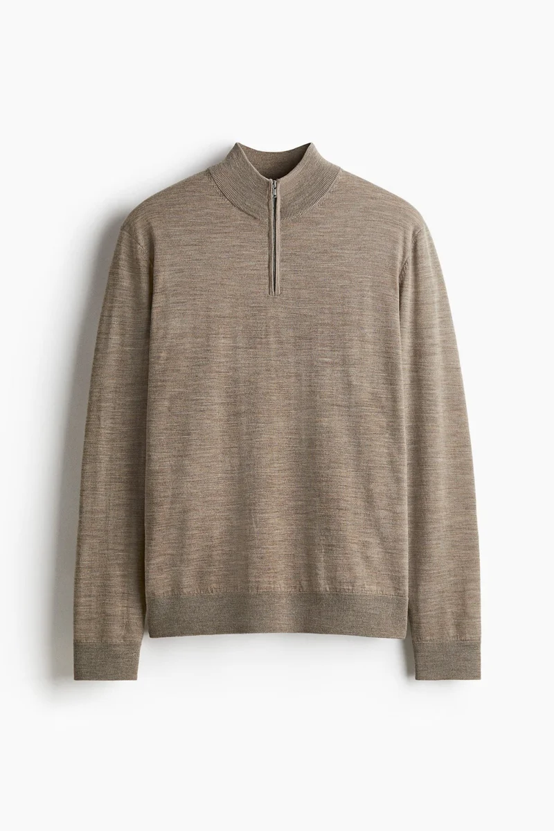 H&M  Regular Fit Zip-top merino wool jumper for Men | Best Price UAE