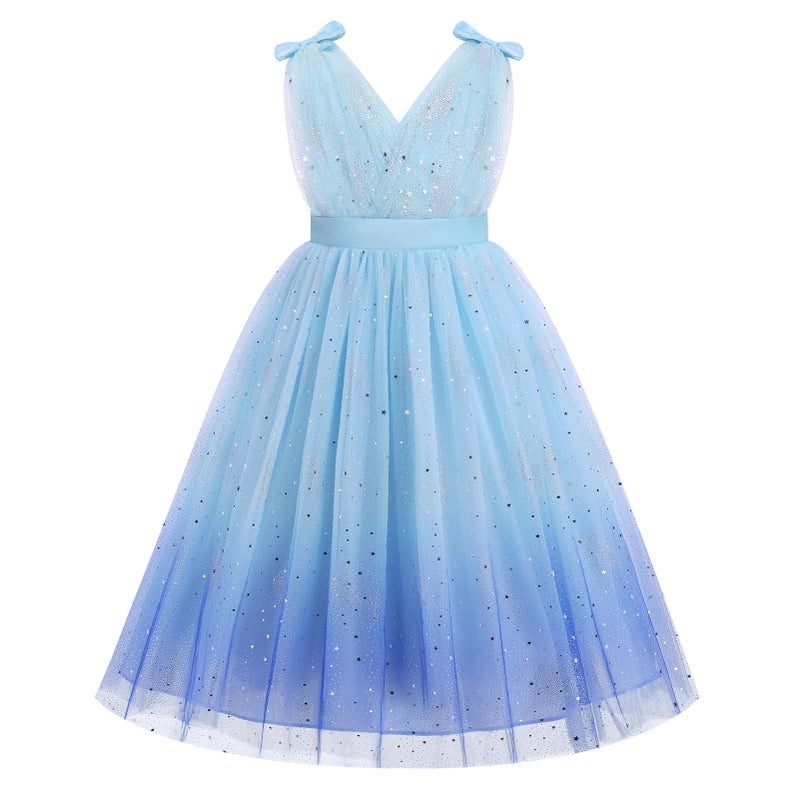 ODOLDI Kids Girls Wedding Flower Girl Dress Rainbow Sparkly Tulle Formal Prom Ball Dress Gradient Blue 3-4 T - Image 1
