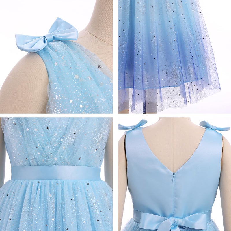 ODOLDI Kids Girls Wedding Flower Girl Dress Rainbow Sparkly Tulle Formal Prom Ball Dress Gradient Blue 3-4 T - Image 5