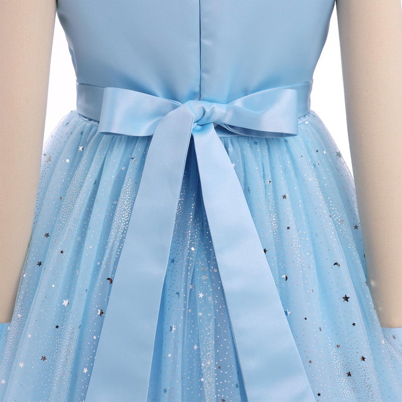 ODOLDI Kids Girls Wedding Flower Girl Dress Rainbow Sparkly Tulle Formal Prom Ball Dress Gradient Blue 3-4 T - Image 4