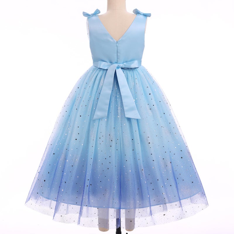 ODOLDI Kids Girls Wedding Flower Girl Dress Rainbow Sparkly Tulle Formal Prom Ball Dress Gradient Blue 3-4 T - Image 2