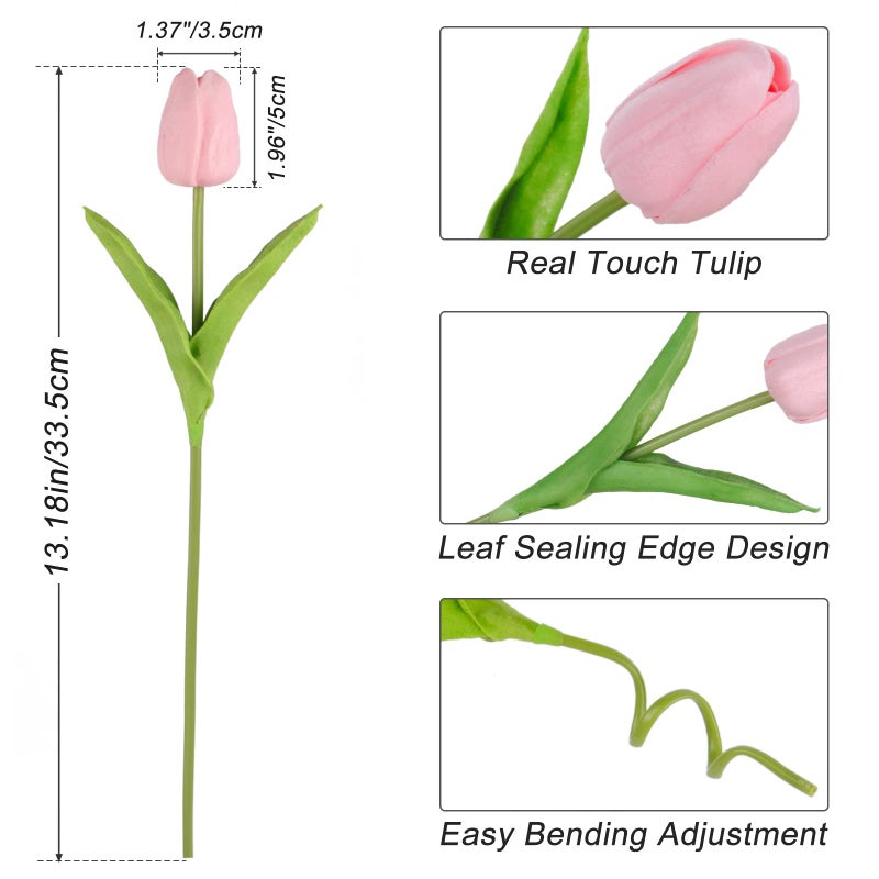 Beferr Pink Tulips Artificial Flowers 18Pcs Faux Tulip Real Touch Tulip Fake Flowers Bouquets Arrangements for Mothers Day Spring Easter Wedding Home Table Decor Pink - Image 2