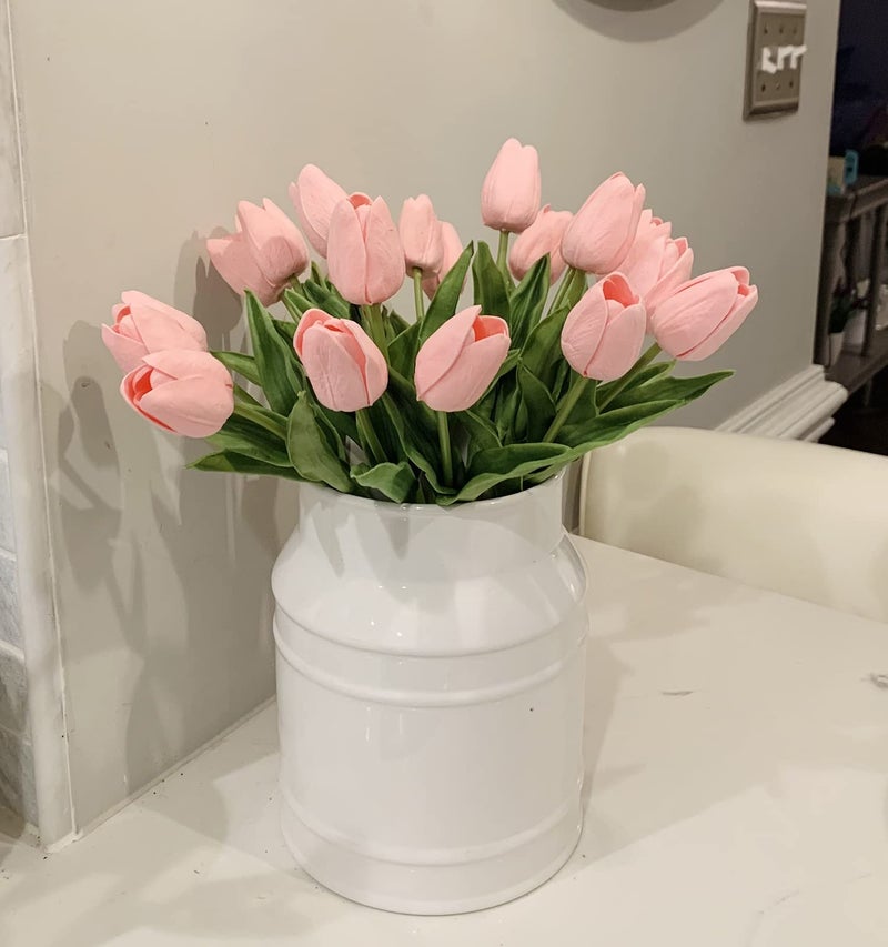 Beferr Pink Tulips Artificial Flowers 18Pcs Faux Tulip Real Touch Tulip Fake Flowers Bouquets Arrangements for Mothers Day Spring Easter Wedding Home Table Decor Pink - Image 4