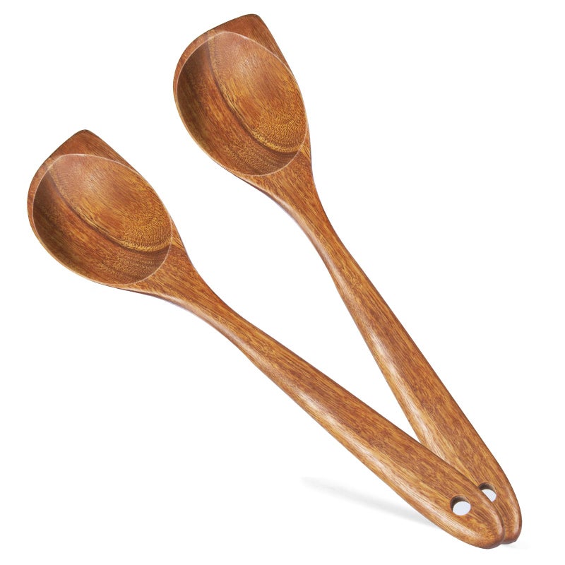 FunCee 2 Pack Premium wooden spoons for cooking - Acacia Wood Kitchen utensils for Cooking and Stirring, Durable Hardwood Stirring Spoon, Non-Scratch Cooking utensil Tool, Ergonomic Handle 13 Inches - Image 1