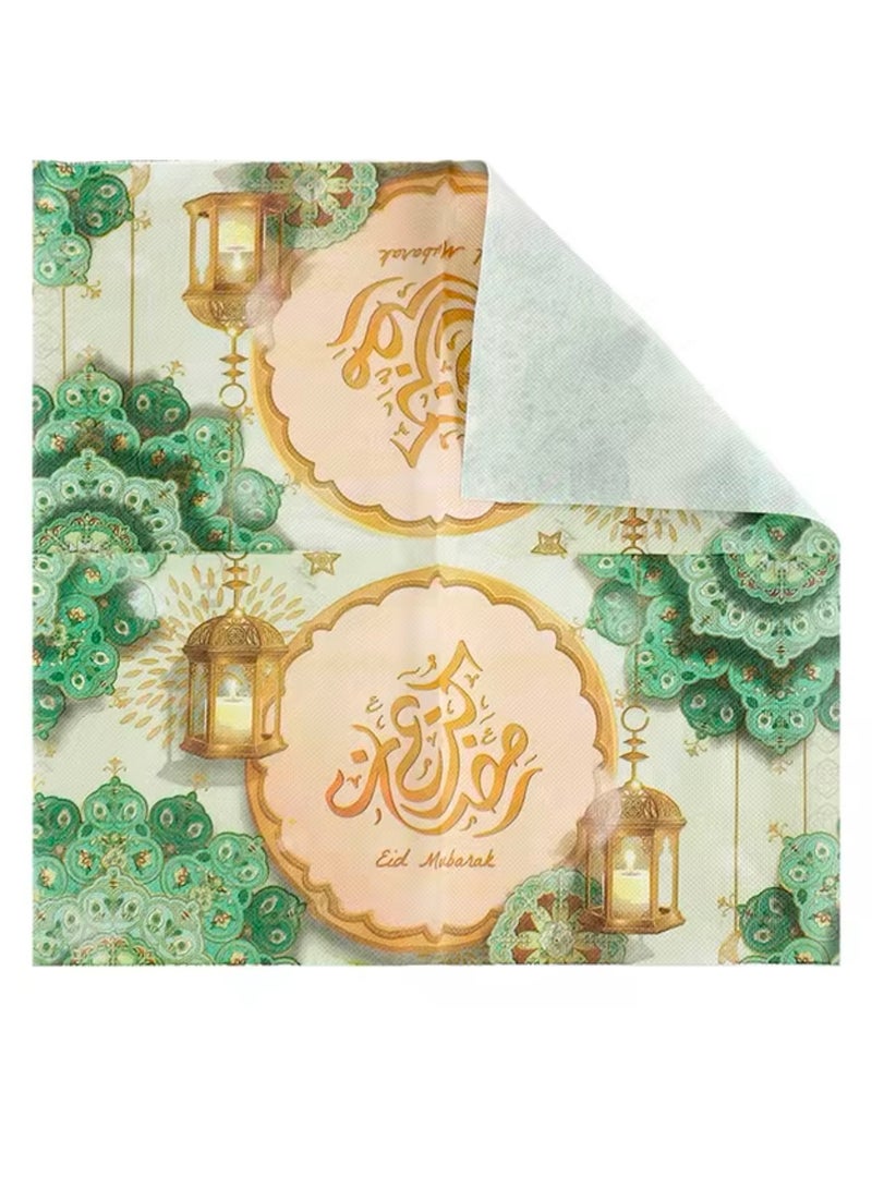 عبوة واحدة من مناديل ورقية لعيد مبارك، 20 قطعة، تصميم احتفالي باللونين الذهبي والأخضر، مناديل للاستخدام مرة واحدة لتزيين طاولة عيد الفطر - Image 4