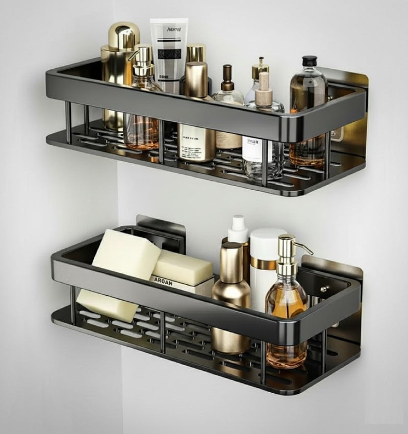 Hasselt 2-Pack Aluminium Self Adhesive Bathroom Shelf Organizer – Wall Mounted, Organiser Without Drill, Floating Storage Rack Holder Stand for Bathroom, Kitchen Accessories - Large Capacity Rustproof - Image 1