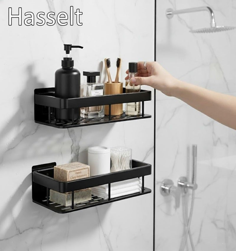 Hasselt 2-Pack Aluminium Self Adhesive Bathroom Shelf Organizer – Wall Mounted, Organiser Without Drill, Floating Storage Rack Holder Stand for Bathroom, Kitchen Accessories - Large Capacity Rustproof - Image 5