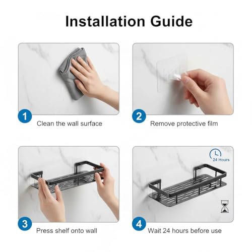 Hasselt 2-Pack Aluminium Self Adhesive Bathroom Shelf Organizer – Wall Mounted, Organiser Without Drill, Floating Storage Rack Holder Stand for Bathroom, Kitchen Accessories - Large Capacity Rustproof - Image 4