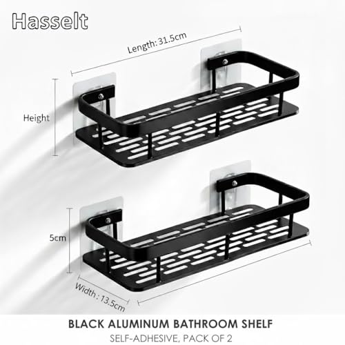 Hasselt 2-Pack Aluminium Self Adhesive Bathroom Shelf Organizer – Wall Mounted, Organiser Without Drill, Floating Storage Rack Holder Stand for Bathroom, Kitchen Accessories - Large Capacity Rustproof - Image 3