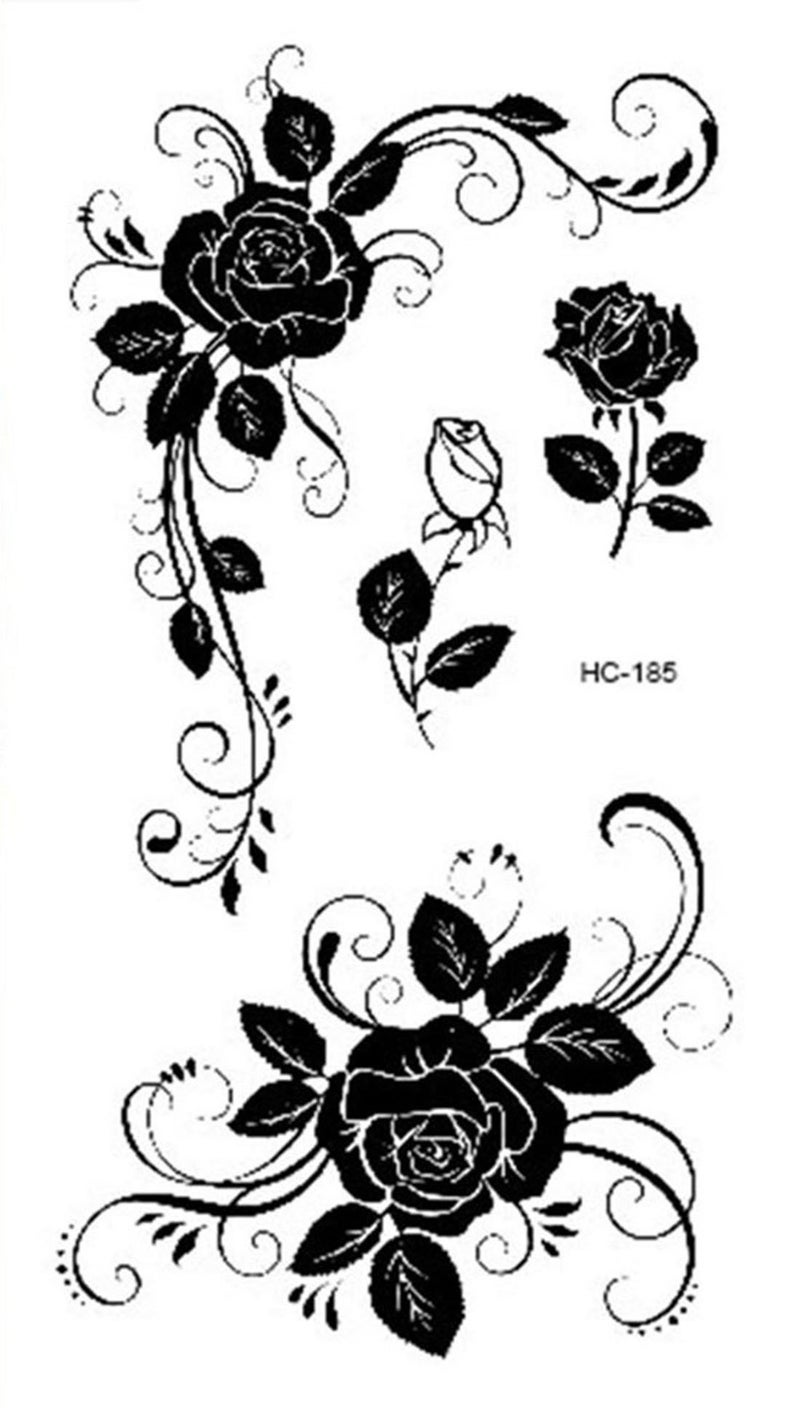 S.A.V.I 3D Temporary Tattoo Black Roses Designs Size 10.5x6CM - 1PC. - Image 1
