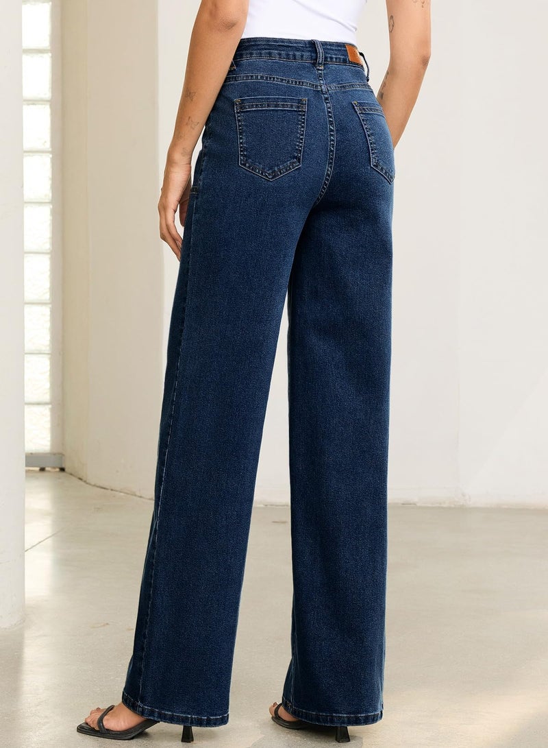 Sidefeel Womens Wide Leg Jeans High Waisted Stretchy Straight Leg Baggy Denim Pants Bluing Size 16 - Image 2