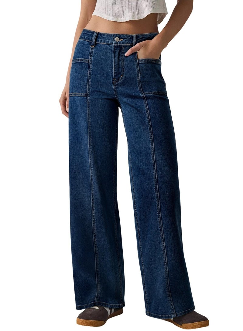 Sidefeel Womens Wide Leg Jeans High Waisted Stretchy Straight Leg Baggy Denim Pants Bluing Size 16 - Image 1