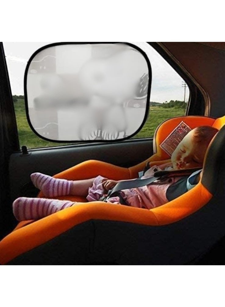 شماسة لنافذة السيارة الجانبية مع 4 اكواب شفط، شماسة عالمية جانبية للسيارة سهلة التركيب باقصى قدر من الثبات لحماية الاطفال والحيوانات الاليفة - شبة دائرية قطعتان - اشكال اطفال (2 قطعه) - Image 2