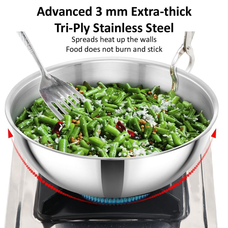 Hawkins Hawkins Kitchen Pack Triply Stainless Steel Metro Kadhai, Tasla, Kadai, (3, 2 Litre, 2.5 Litre and 3 Litre) - Image 2