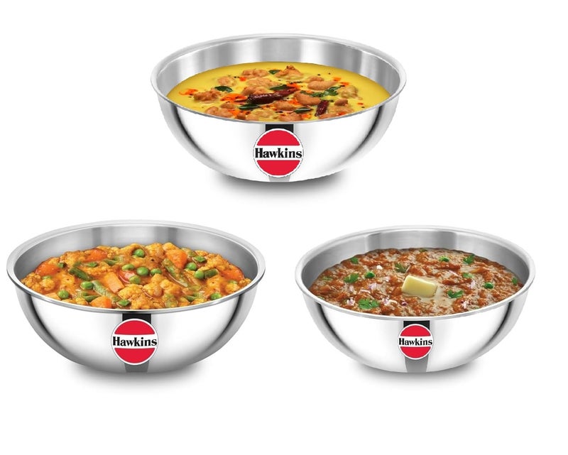 Hawkins Hawkins Kitchen Pack Triply Stainless Steel Metro Kadhai, Tasla, Kadai, (3, 2 Litre, 2.5 Litre and 3 Litre) - Image 1