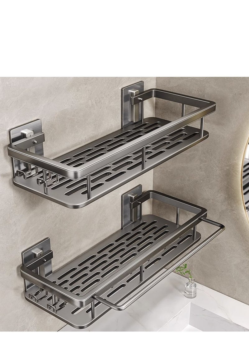 Toriseek 2 Pack Bathroom Shelves with Hooks and Towel Bar, Aluminum Rustproof Bathroom Storage Organizer Shelf Shower Caddy Rack, Shower Baskets WallShelves Basket for Bathroom Kitchen - Image 1