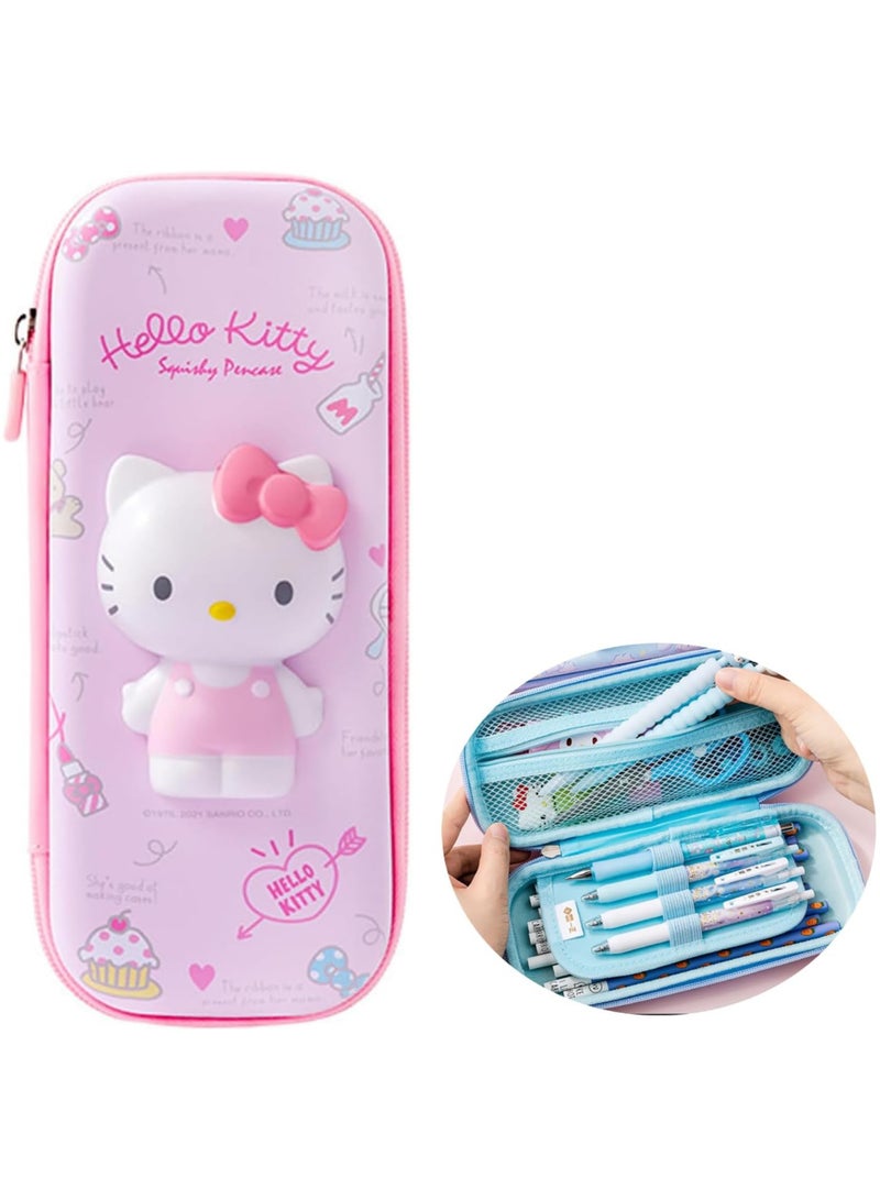 AUTOYSUR Pencil Case,pen storage box 3D stereo cartoon cute pencil case and pencil cap great gift for girls and boys (Hello Kitty) - Image 1