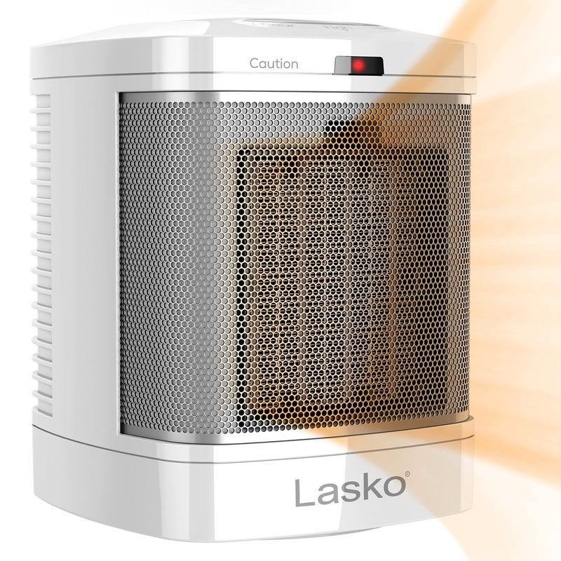Lasko CD08200 Small Portable Ceramic Space Heater for Bathroom and Indoor Home Use, White, 6.25 x 6.25 x 7.65 inches - Image 1